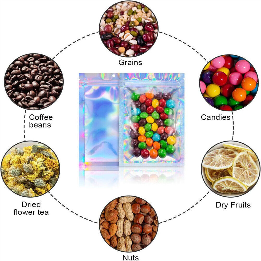 Holographic Mylar Bags Smell Proof Food Storage Zip Seal Foil Pouch Candy Bag