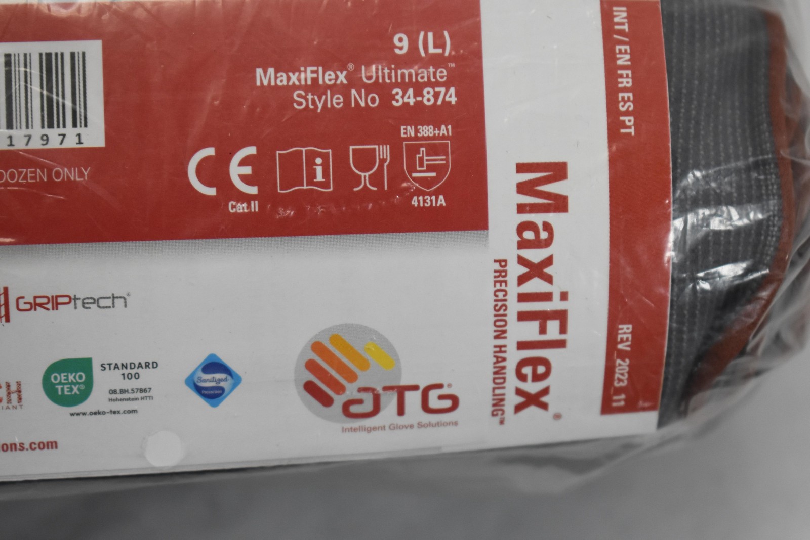 12 Pairs MaxiFlex Ultimate 34-874 Work Gloves 9/L Gray Black Nitrile Coated