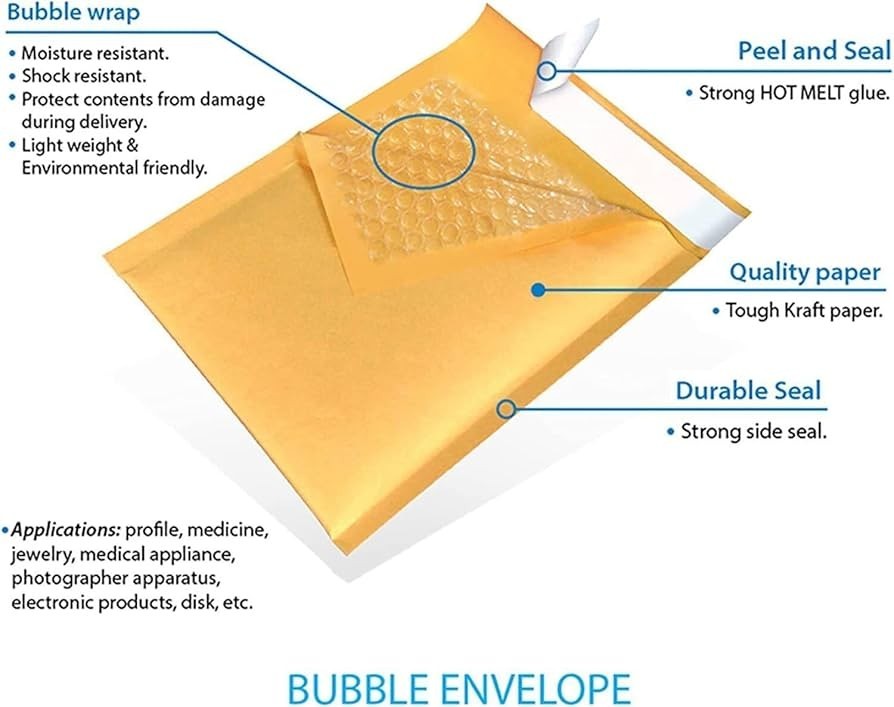 100 Quantity – #0 6×10 Paper Bubble Envelopes Mailers Self-Seal 100% Recyclable