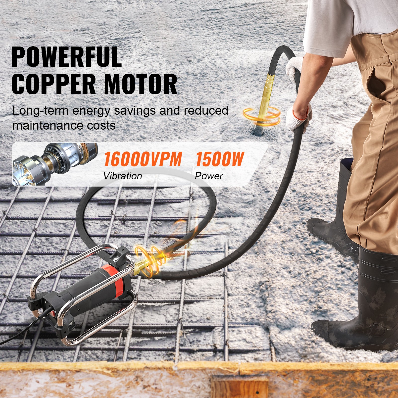 VEVOR Electric Concrete Vibrator 1500W 14-3/4 feet Poker to Remove Air Bubbles
