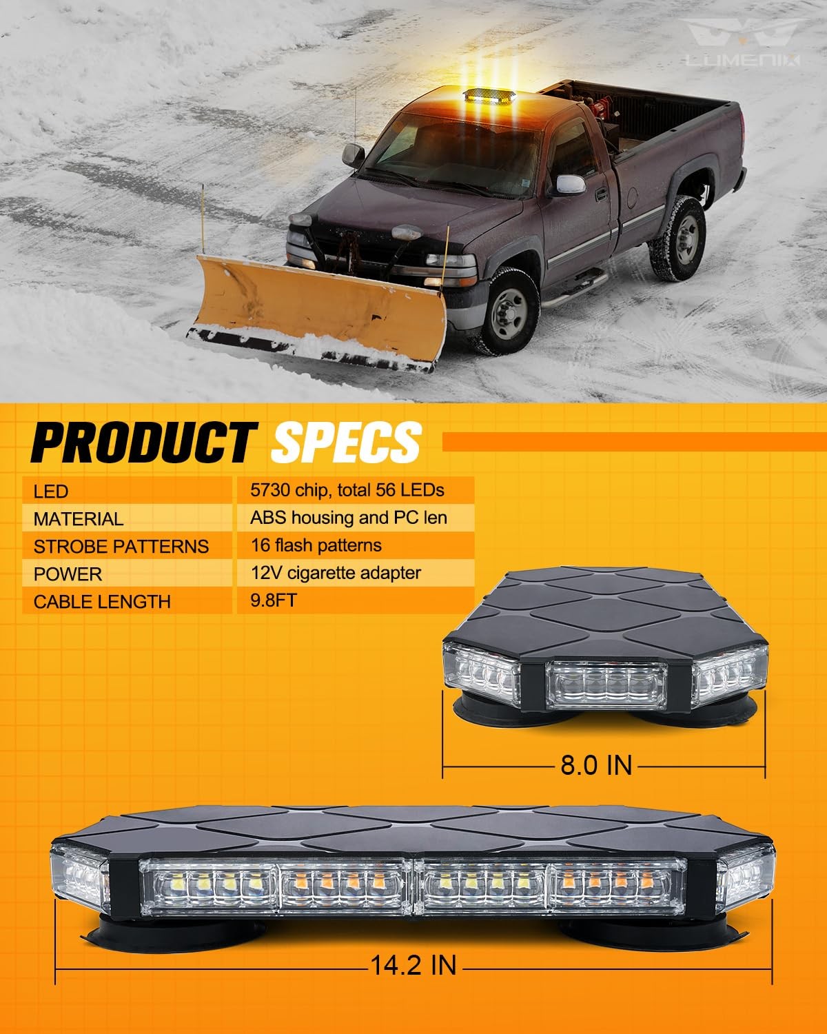 LUMENIX 56 LED Roof Top Strobe Beacon Lights Bar Rooftop Hazard White Amber