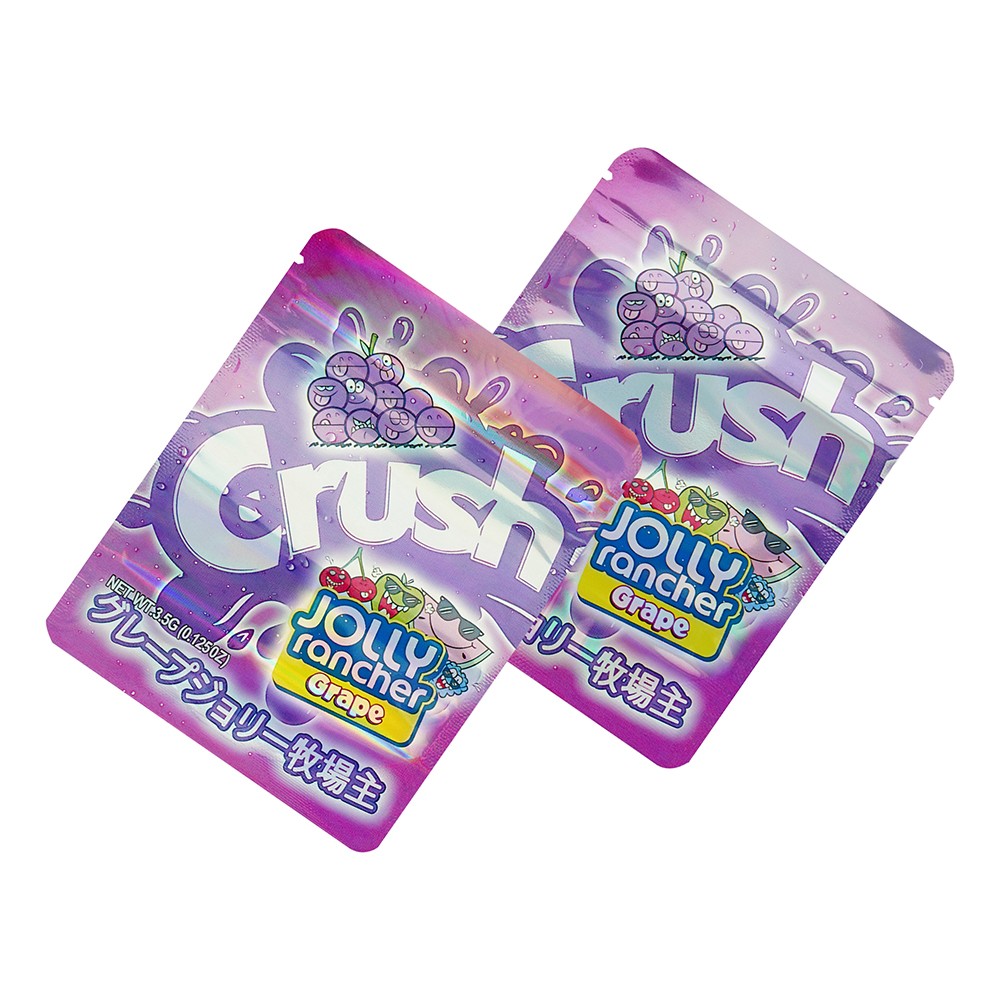 Smell Proof 3.5g Stand Up Mylar Bags Zipper Candy Holographic Foil Bags 100pcs