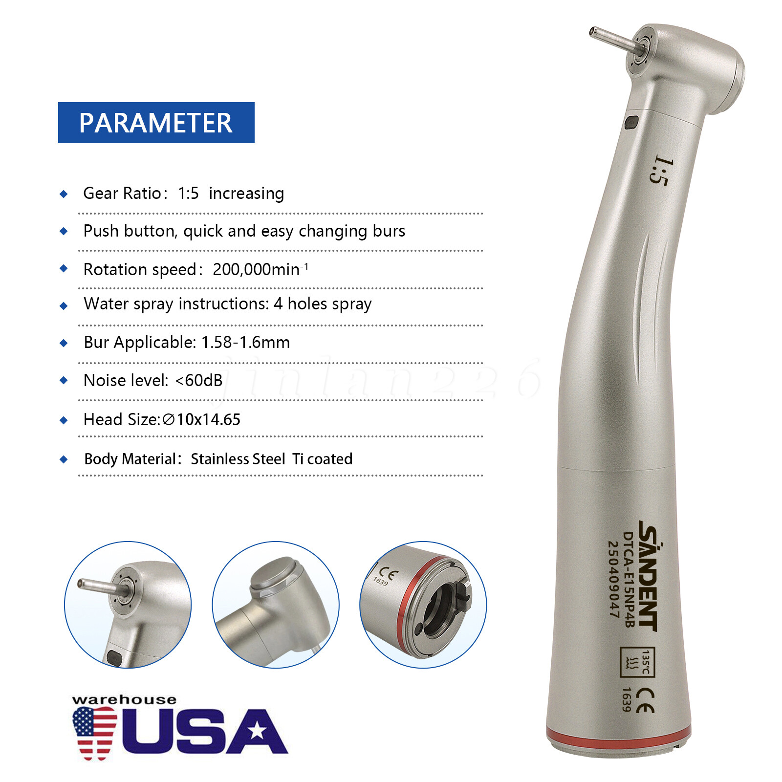 Dental 1:5 Optic LED Contra Angle Increasing Handpiece Fit NSK Electric Motor