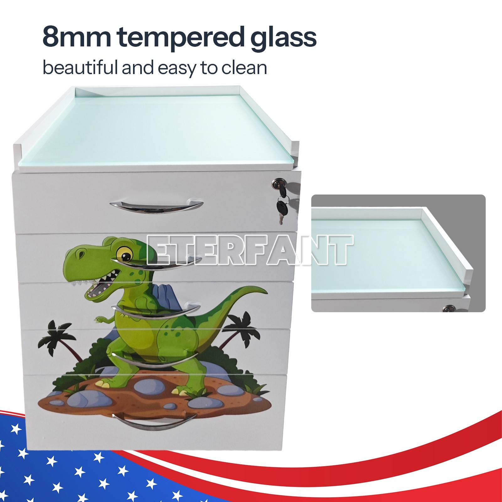 5-Drawer Cartoon Trolley Cart Acrylic Acrylic Mobile Wooden Cabinet Rolling Cart