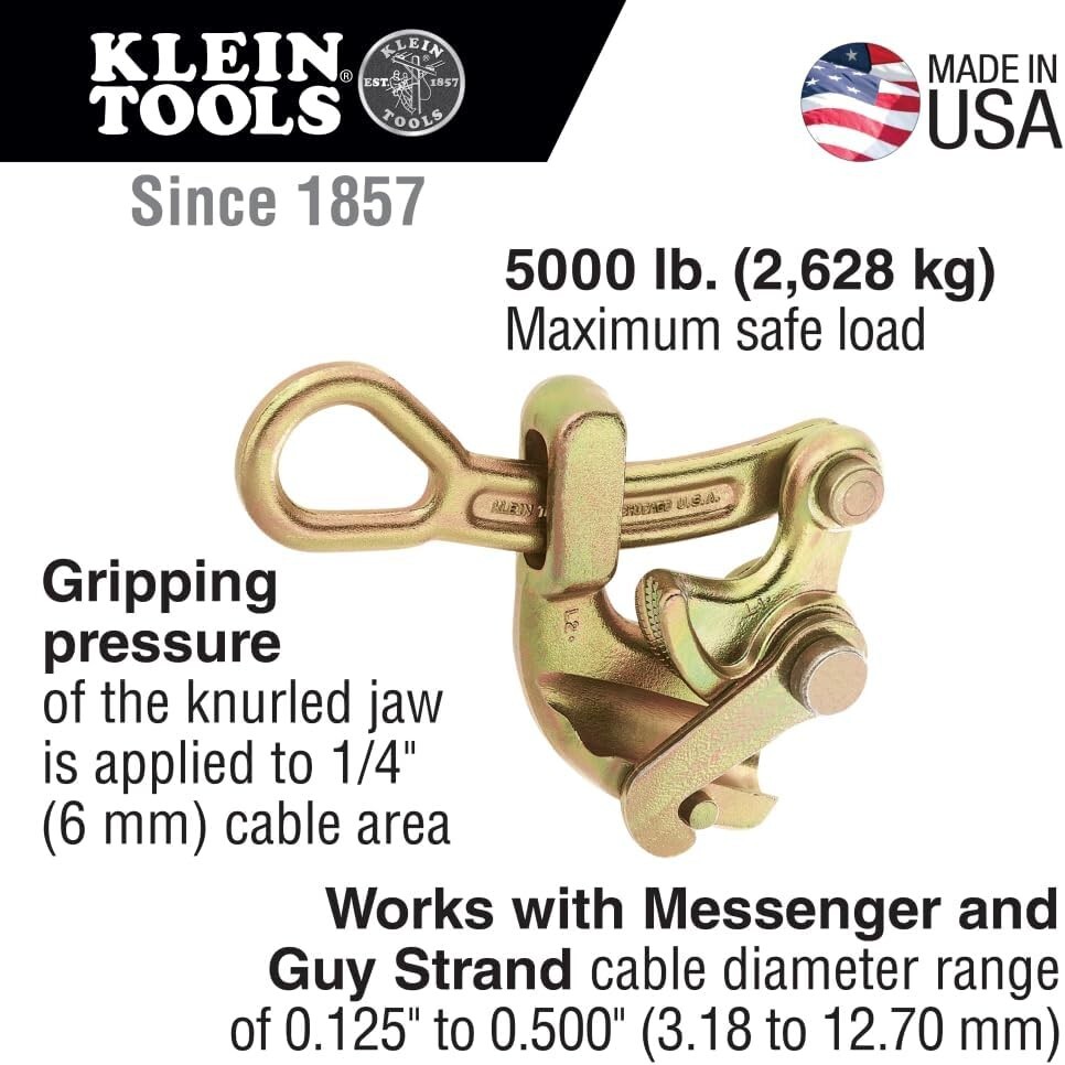 Klein 160410 Robust Cable Grip for 0.125-0.500 Inch Cables – 5000 lbs Capacity