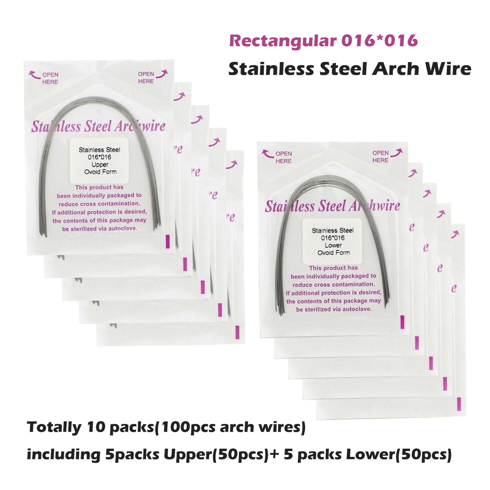 100PCS Dental Orthodontic Arch Wire Stainless Steel Ovoid Form 014 16X22 18X25