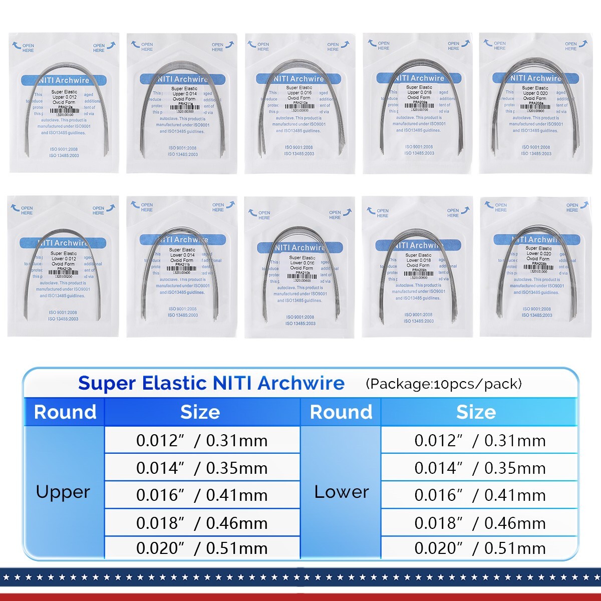 AZDENT Dental Orthodontic Arch Wire Super Elastic NiTi Ovoid Round Rectangular