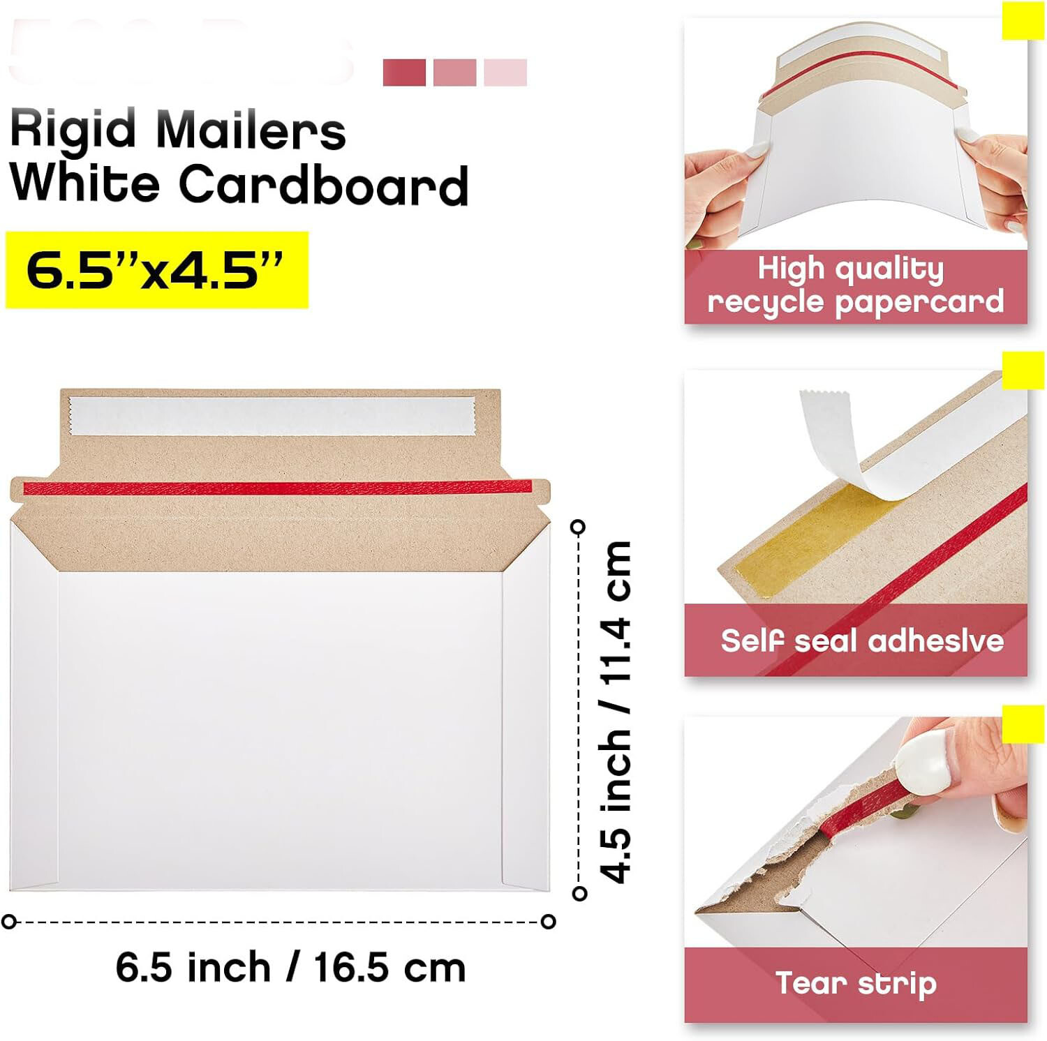 25-1000pcs 6.5 x 4.5 White RIGID PHOTO SHIPPING FLATS CARDBOARD ENVELOPE MAILERS