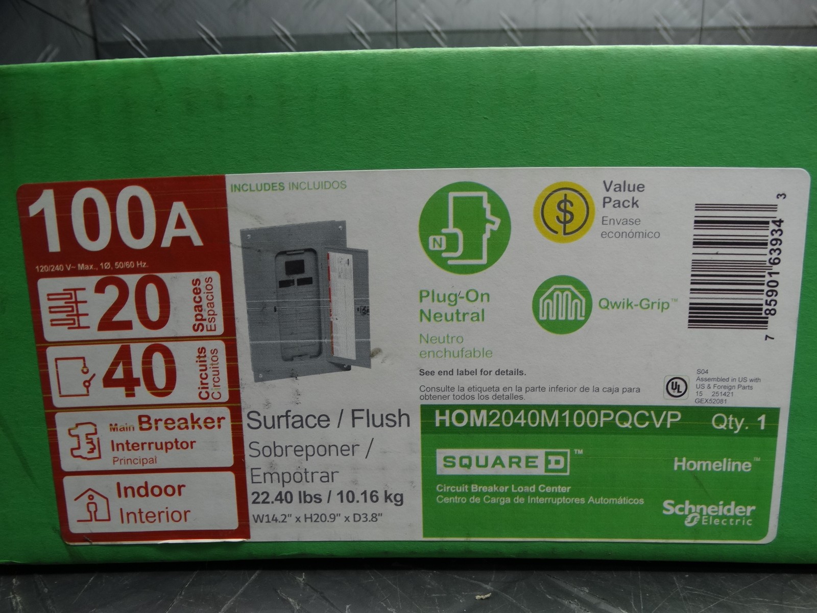 Square D Homeline 100A 20-Space 40-Circuit Indoor Main Breaker Plug-On Neutral