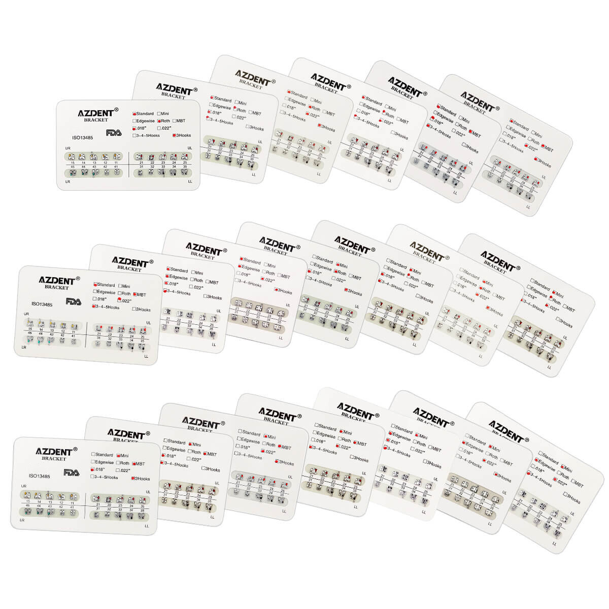 50x Dental Orthodontic Brackets Braces Mini/Standard Roth 022/018 Hooks 3/345