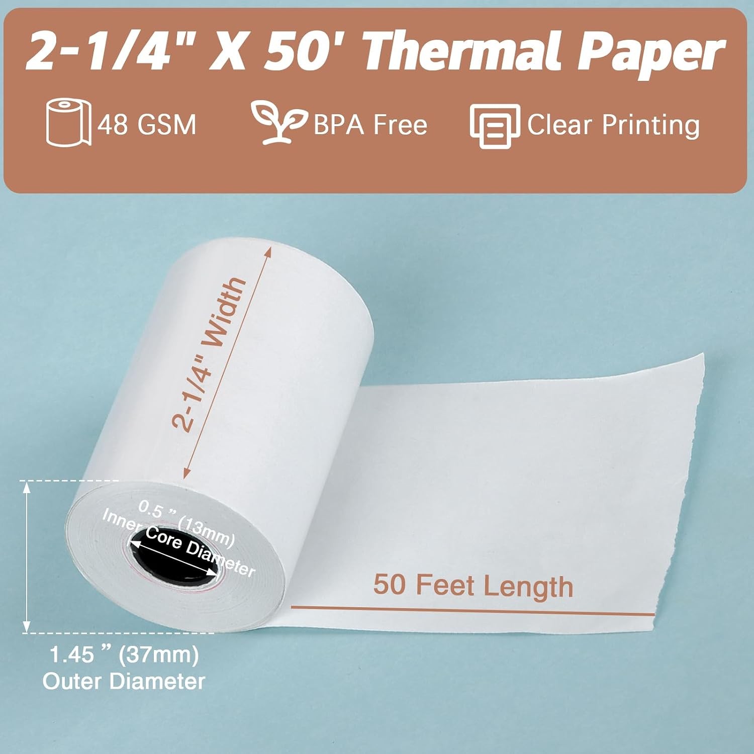 5 Rolls 2.25″x50ft Thermal Receipt Paper POS Cash Register