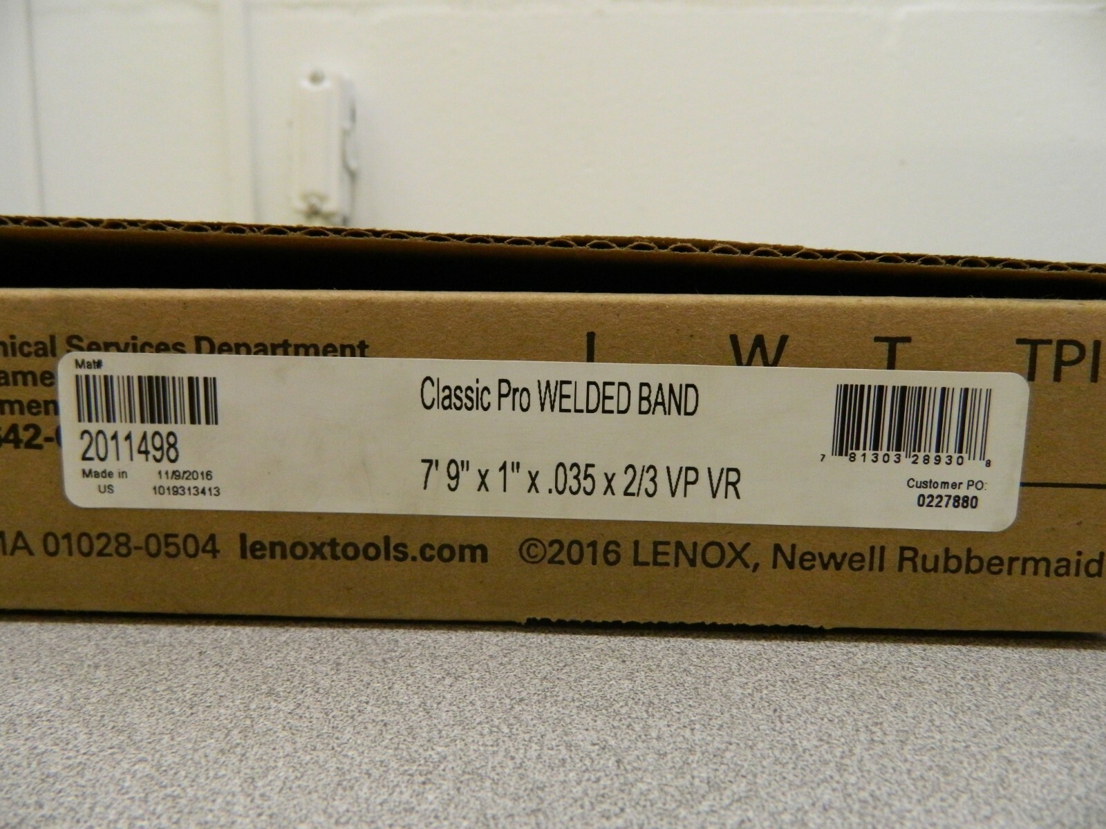 Lenox Welded Band Saw Blade 2-3 TPI 7′ 9″ Long 1″ Wide 0.035″ Thick 2011498
