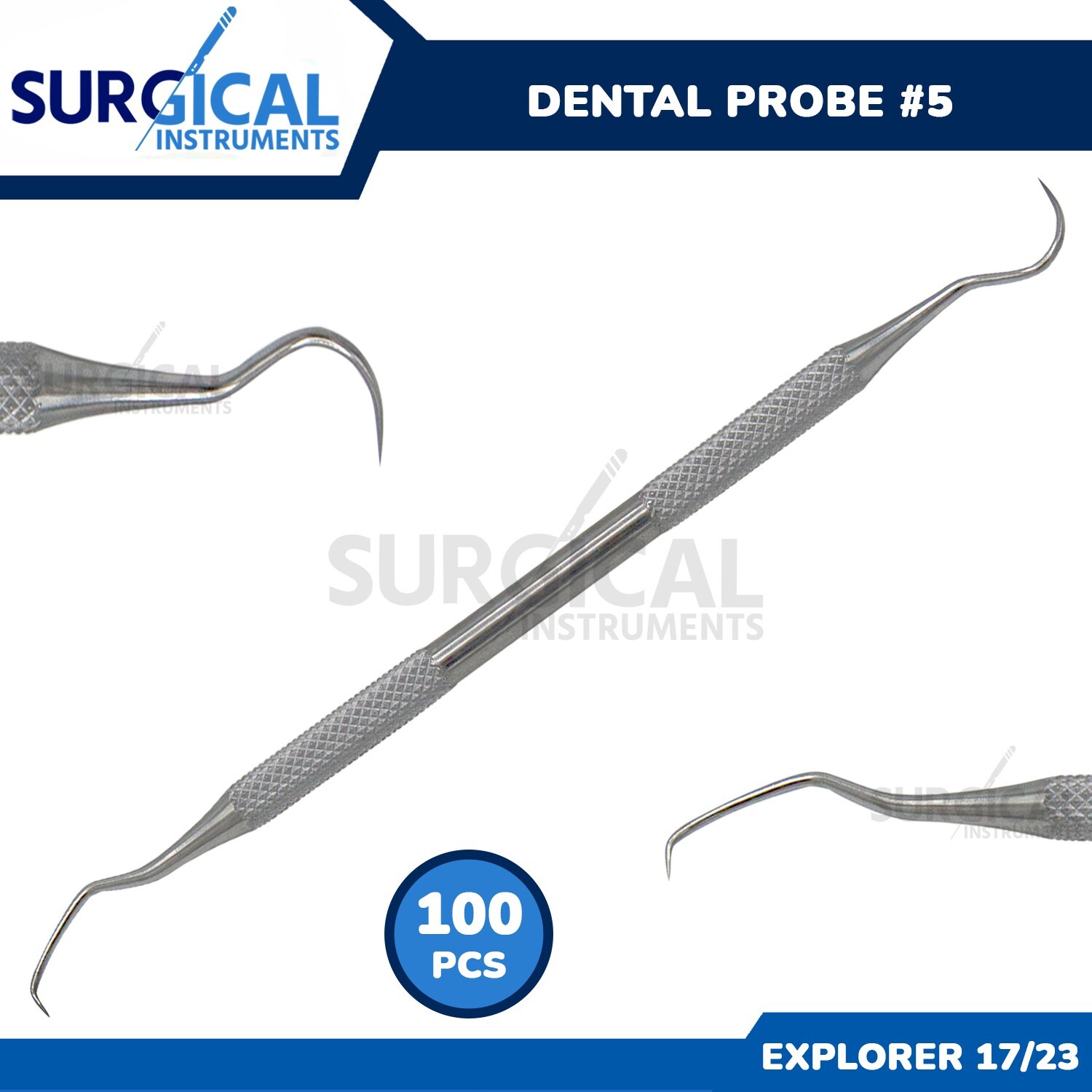 100 Pcs Dental Probe Explorer #5 Surgical Dental Instruments German Grade