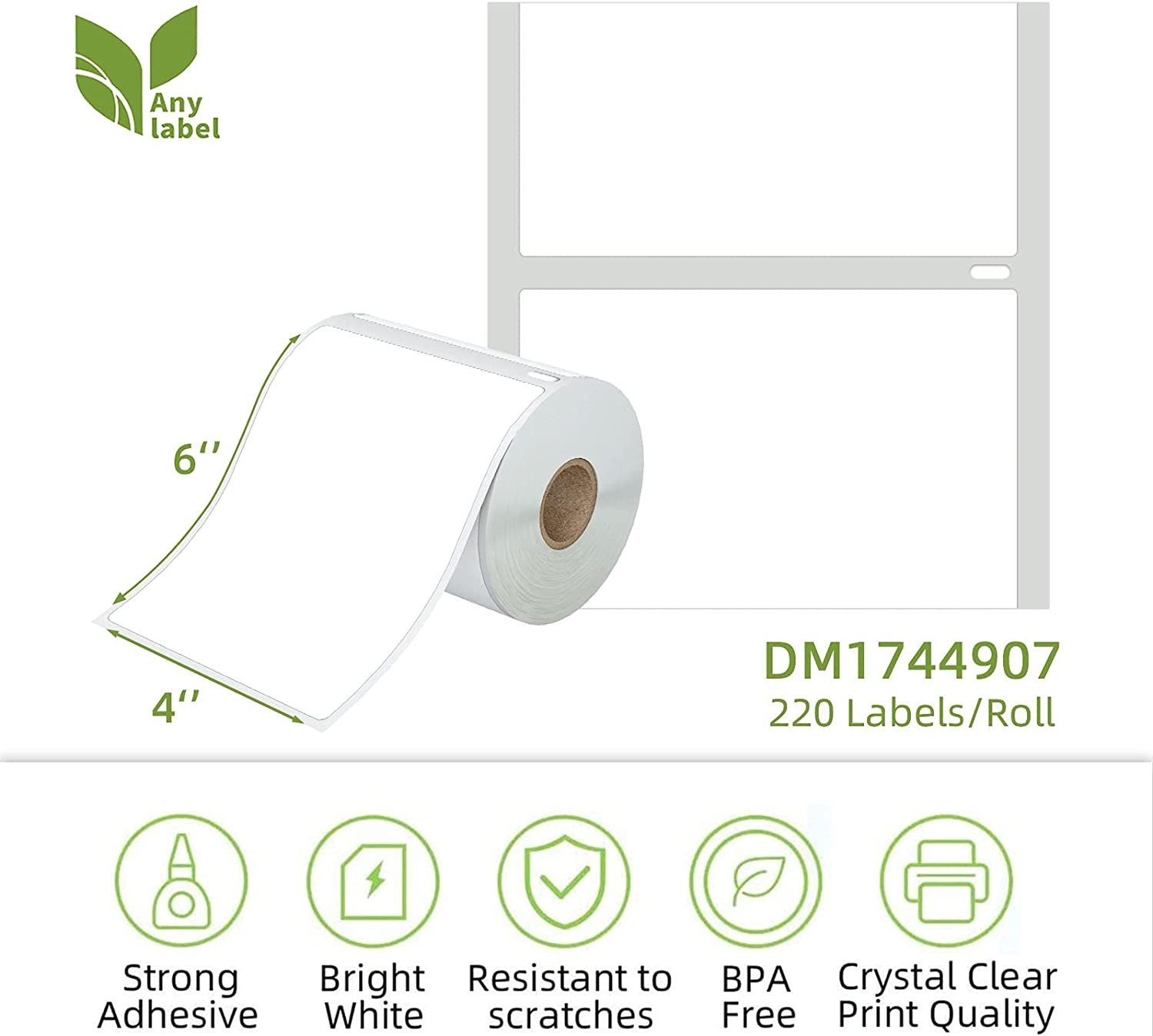 6 Rolls DYMO 4XL Direct Thermal Shipping Labels 4×6 1744907 Compatible 220/Roll