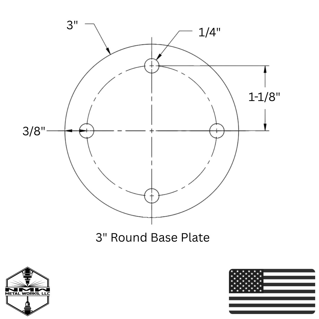 A36 Steel Round Base Plates w/ 4 Holes – Multiple Sizes – Made in USA