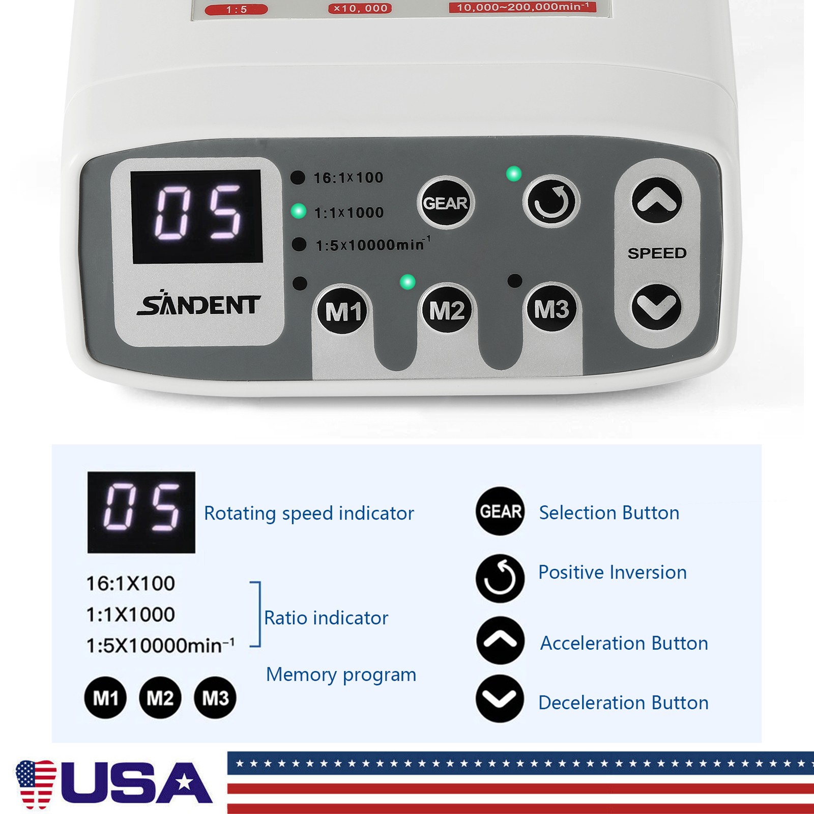 Dental LED Brushless 1:1/1:5/16:1 Electric Micro Motor Internal E-type 4Holes