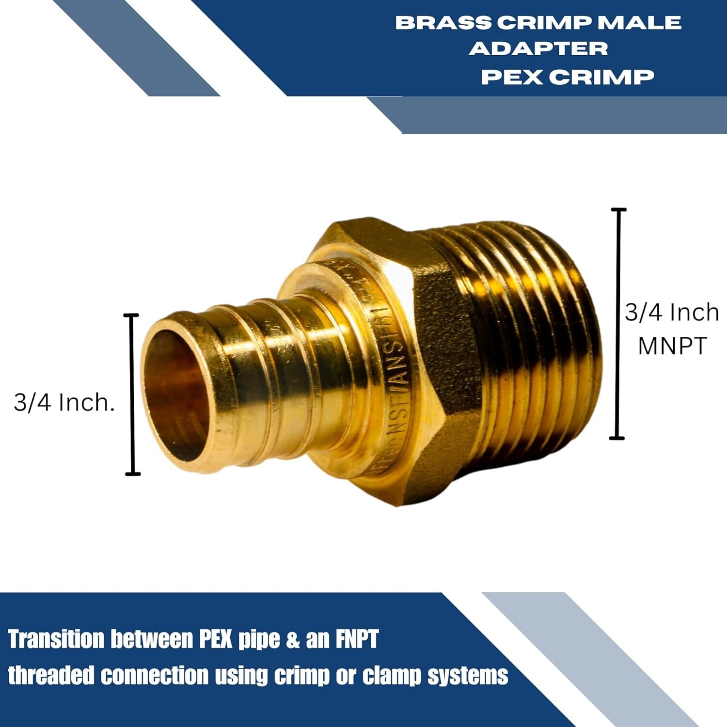 10 PCS. 3/4″ PEX X 3/4″ MALE NPT THREADED ADAPTER BRASS CRIMP FITTING LEAD FREE