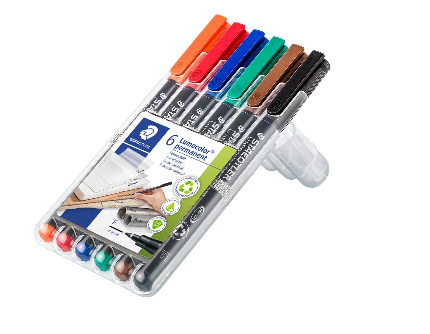 STAEDTLER Lumocolor Universal Pen Fine Felt Tip Permanent Marker Box of 6 Ass…