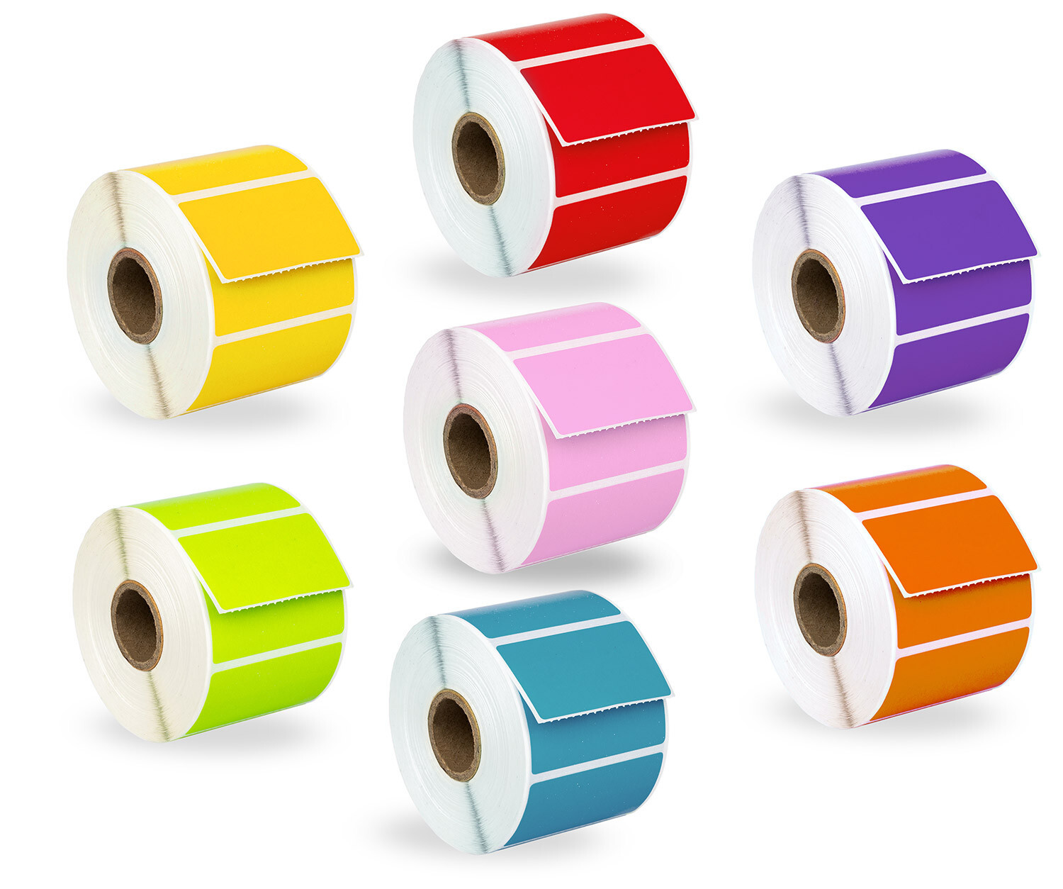 7 rolls 2.25×1.25 COLOR Labels RED GREEN YELLOW BLUE ORANGE PINK LAVENDER