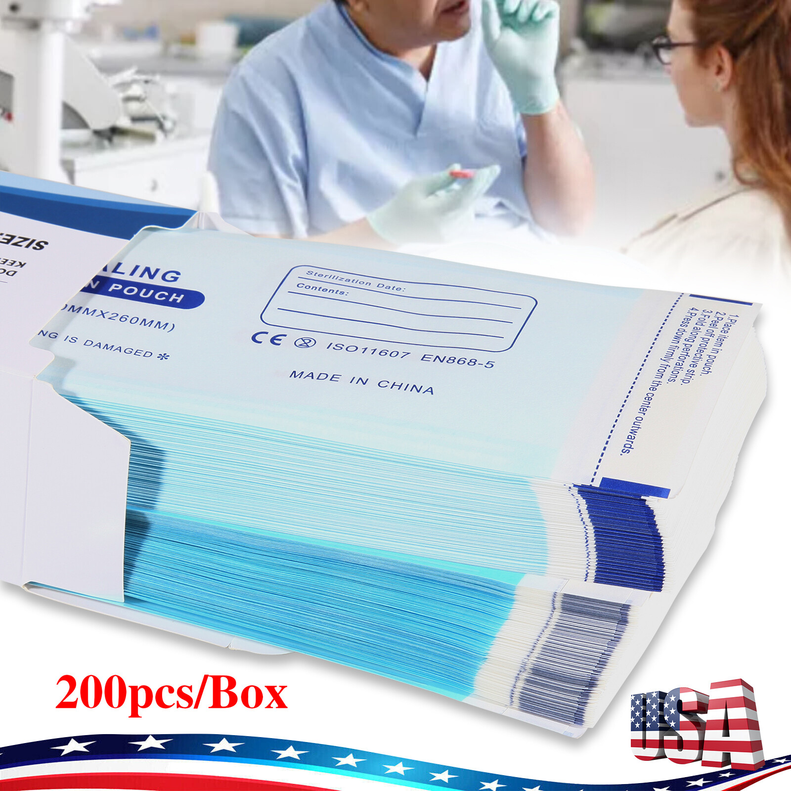 200 Self Sterilization Pouches Pouch Autoclave Sterilizer Bag Dental Tattoo Nail