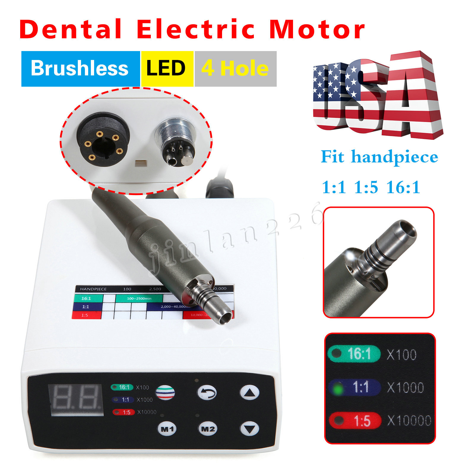 NSK Style Dental Brushless LED Electric Micro Motor 1:1 1:5 1:4.2 Handpiece USA