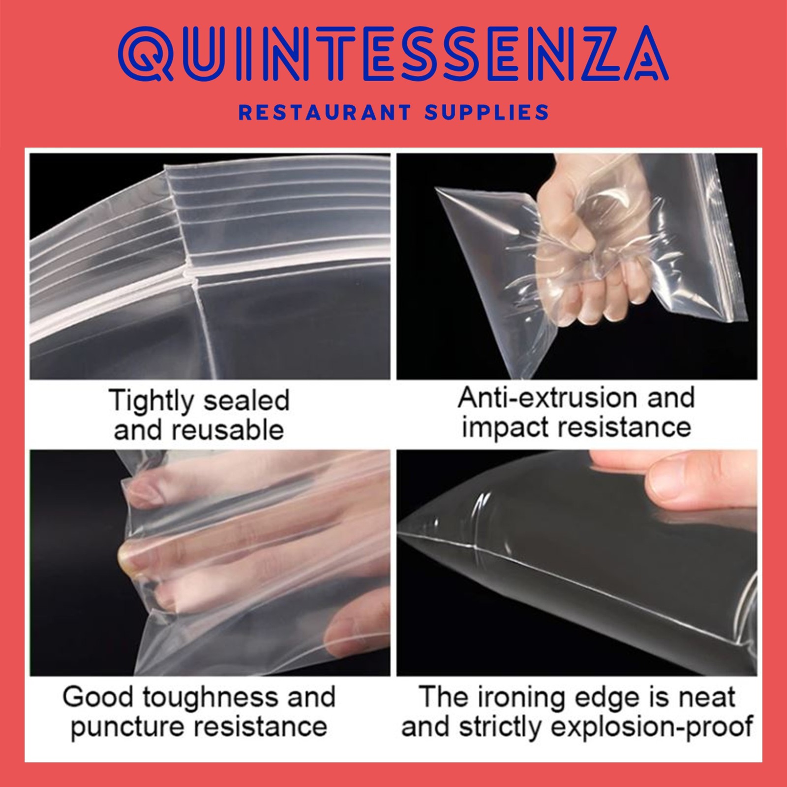 5” x 5” = 4 Mil Thick Clear Zipper Reclosable Poly Bags by Quintessenza