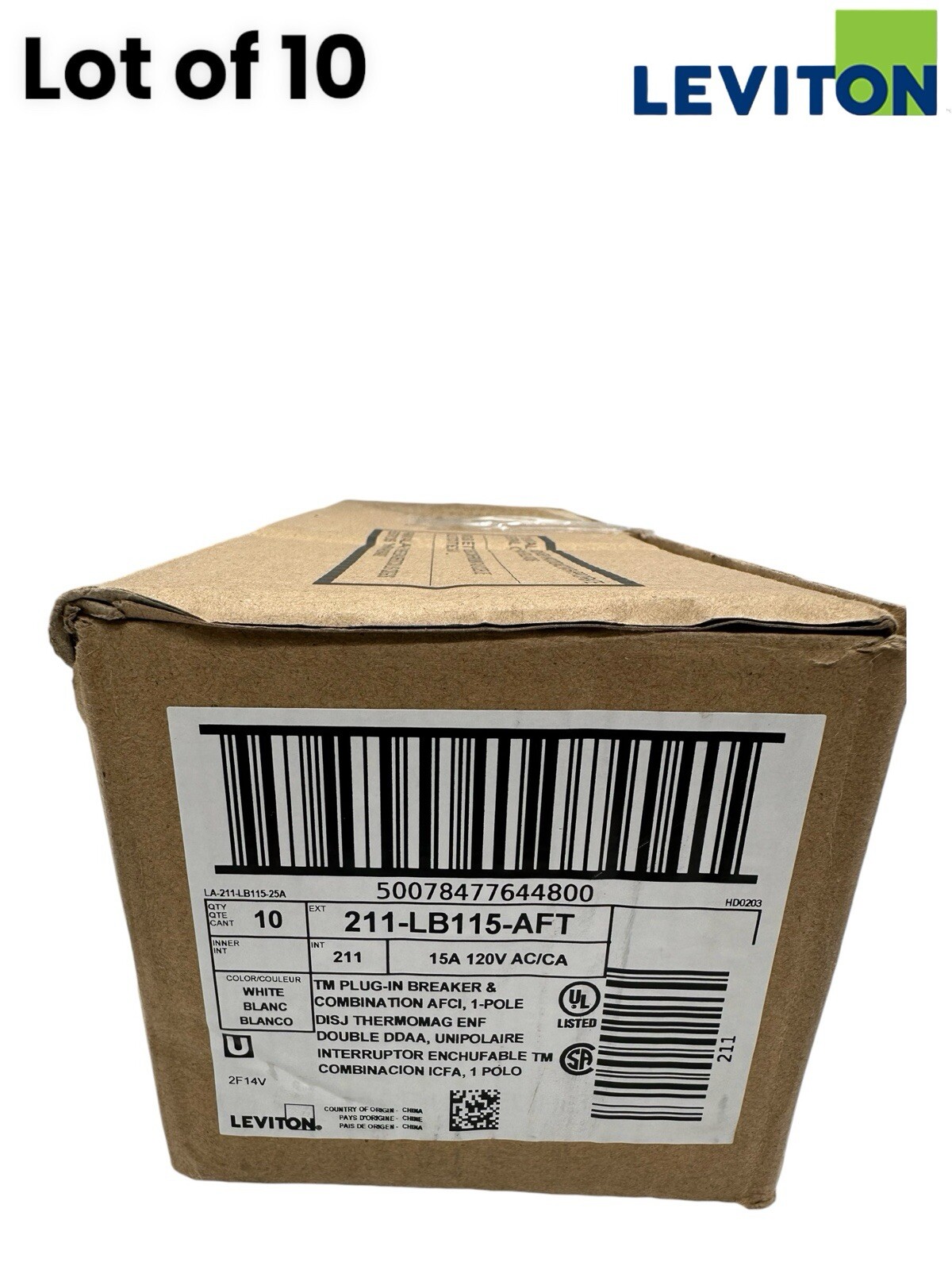 BOX OF 10 circuit breaker Leviton LB115-AFT 15 A 1-Pole Plug-on AFCI brand NEW