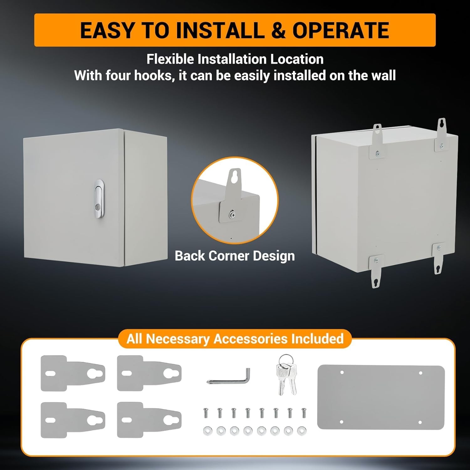 16″x12″x8″ Outdoor Waterproof Electrical Box,IP66, Lockable, Rust-Resistant