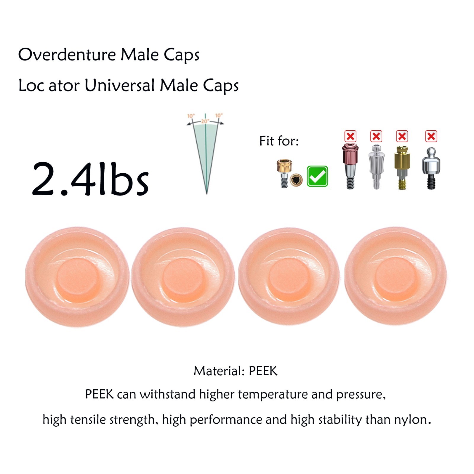 US ZEST Locator Replacement Retention Male Caps Inserts For Dental Overdenture
