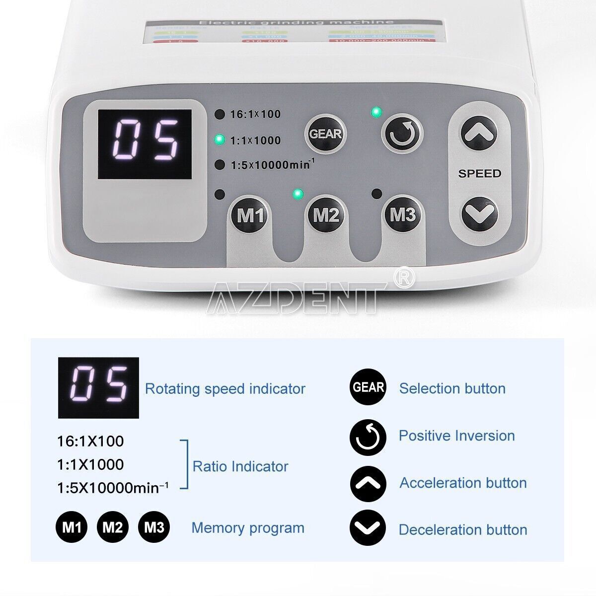 AZDENT Dental LED Brushless Electric Micro Motor/1:1 LED Inner Channel handpiece