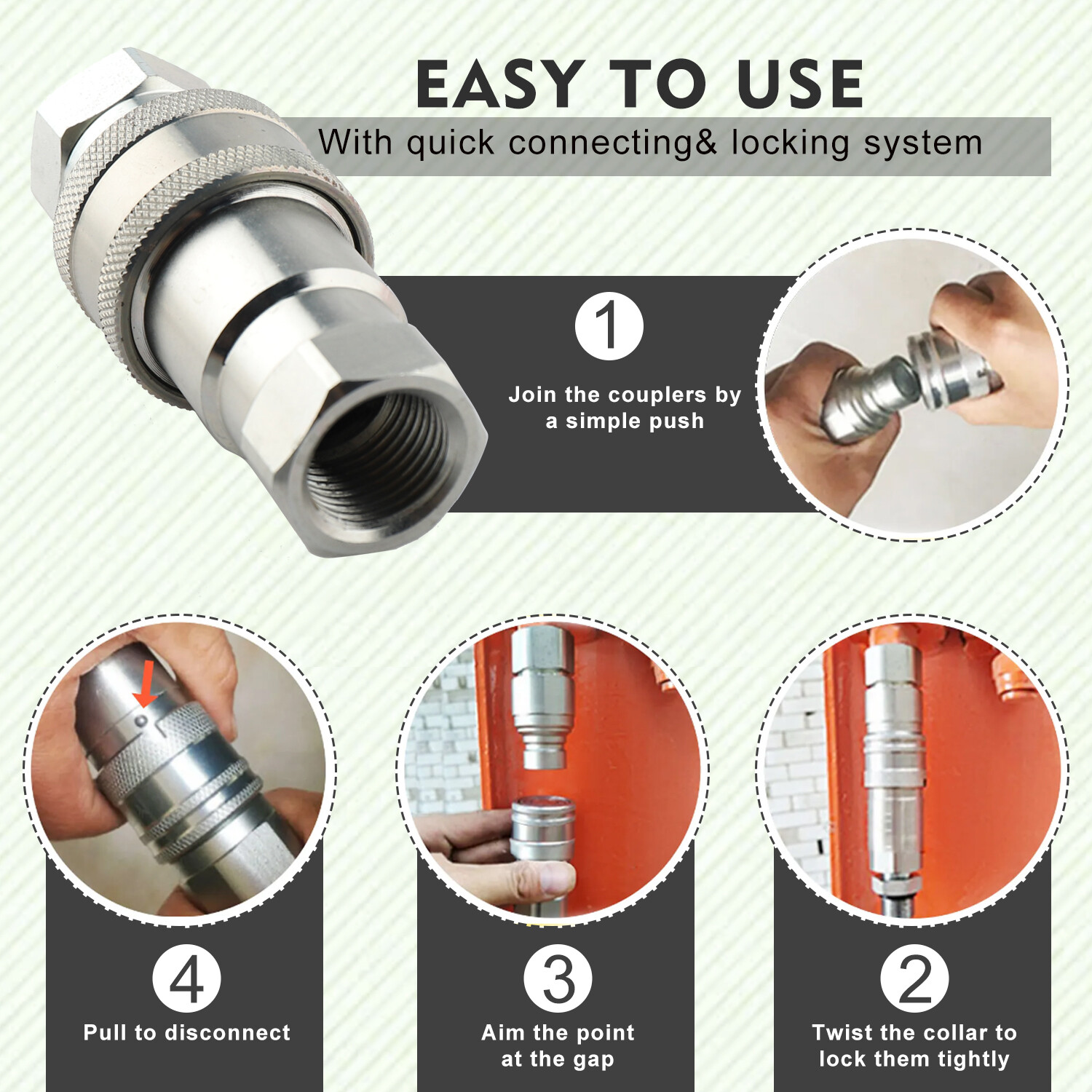 1/2″ Ag Hydraulic Quick Connect Couplers Couplings, Ball Pioneer Style 2 Sets