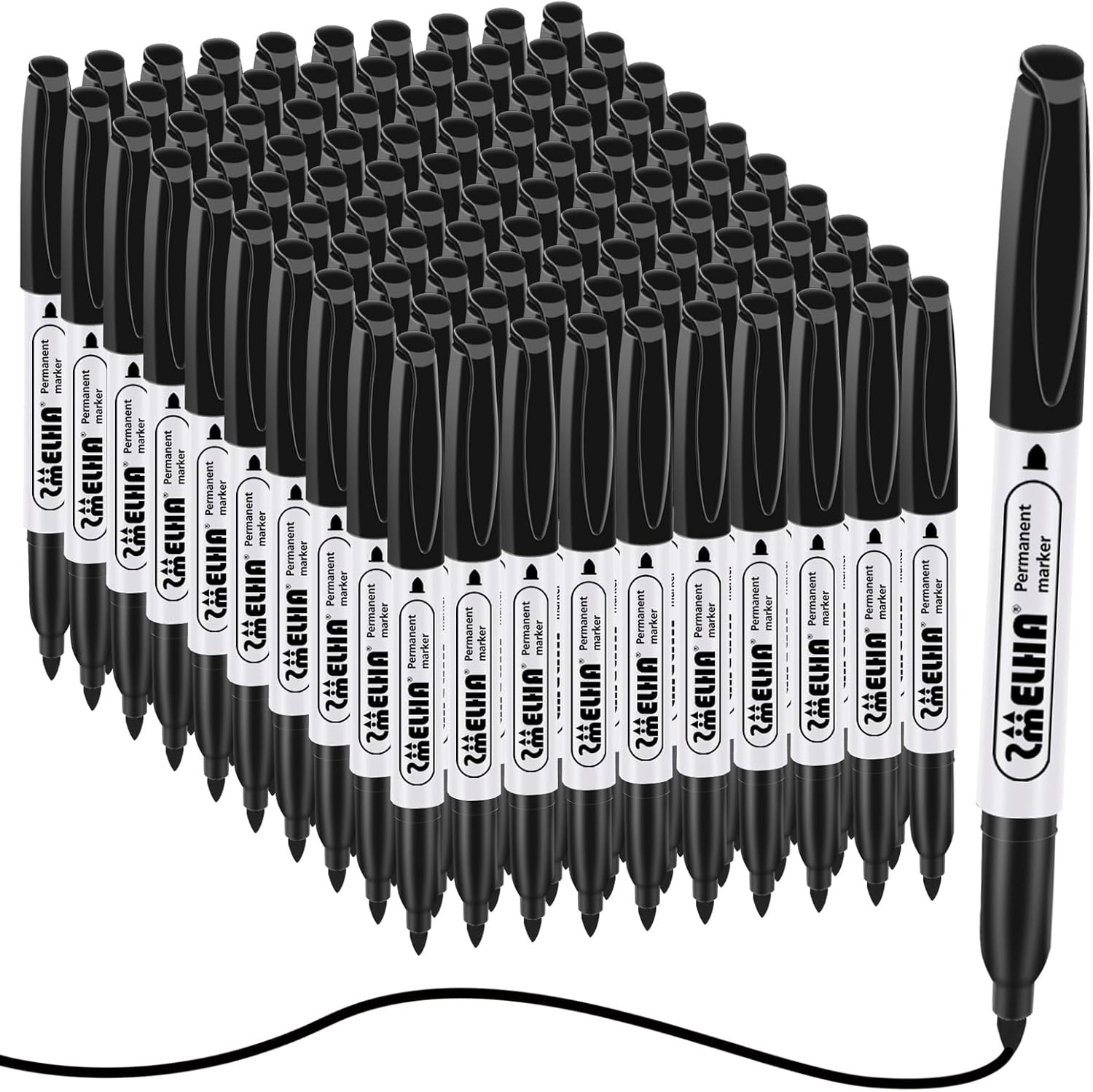 SMELHA Permanent Markers, 100 Pack Black Permanent Marker Pens, Black Permanent