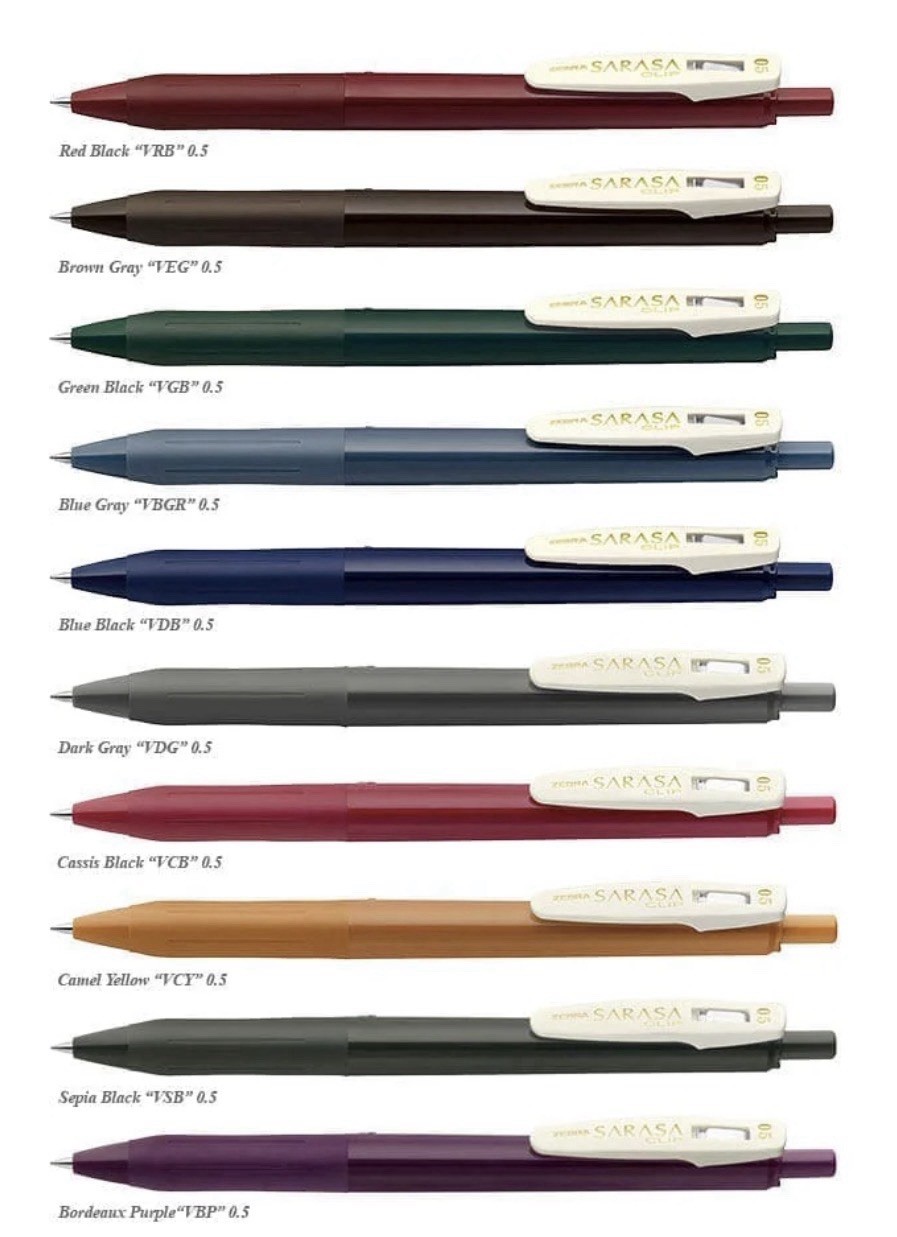 Zebra Sarasa 20 Color Gel Pen Vintage1.2 & Milk & Decoshine Made in Japan