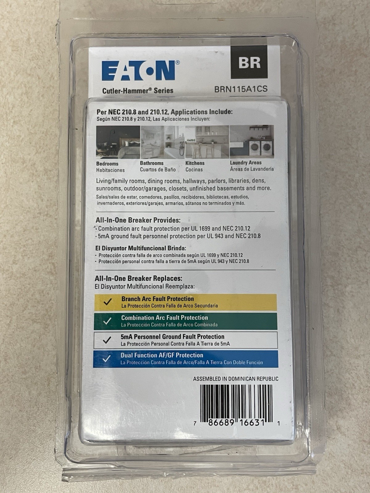 Lot of 4 Eaton BR 15 Amp All in One AF/GF Plug-On-Neutral Breaker (BRN115A1CS)
