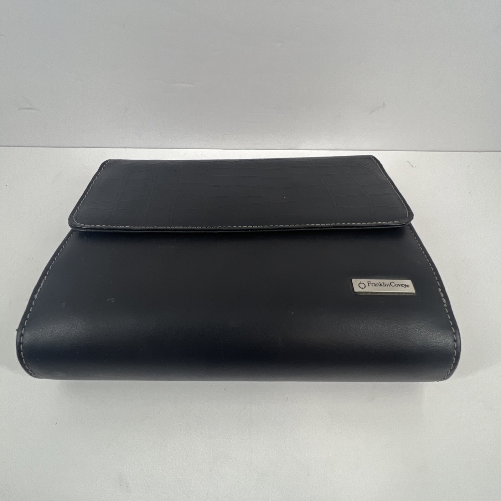 Franklin Covey Leather 6 Ringed Binder W/ Inserts Textured Pocket Compact Black
