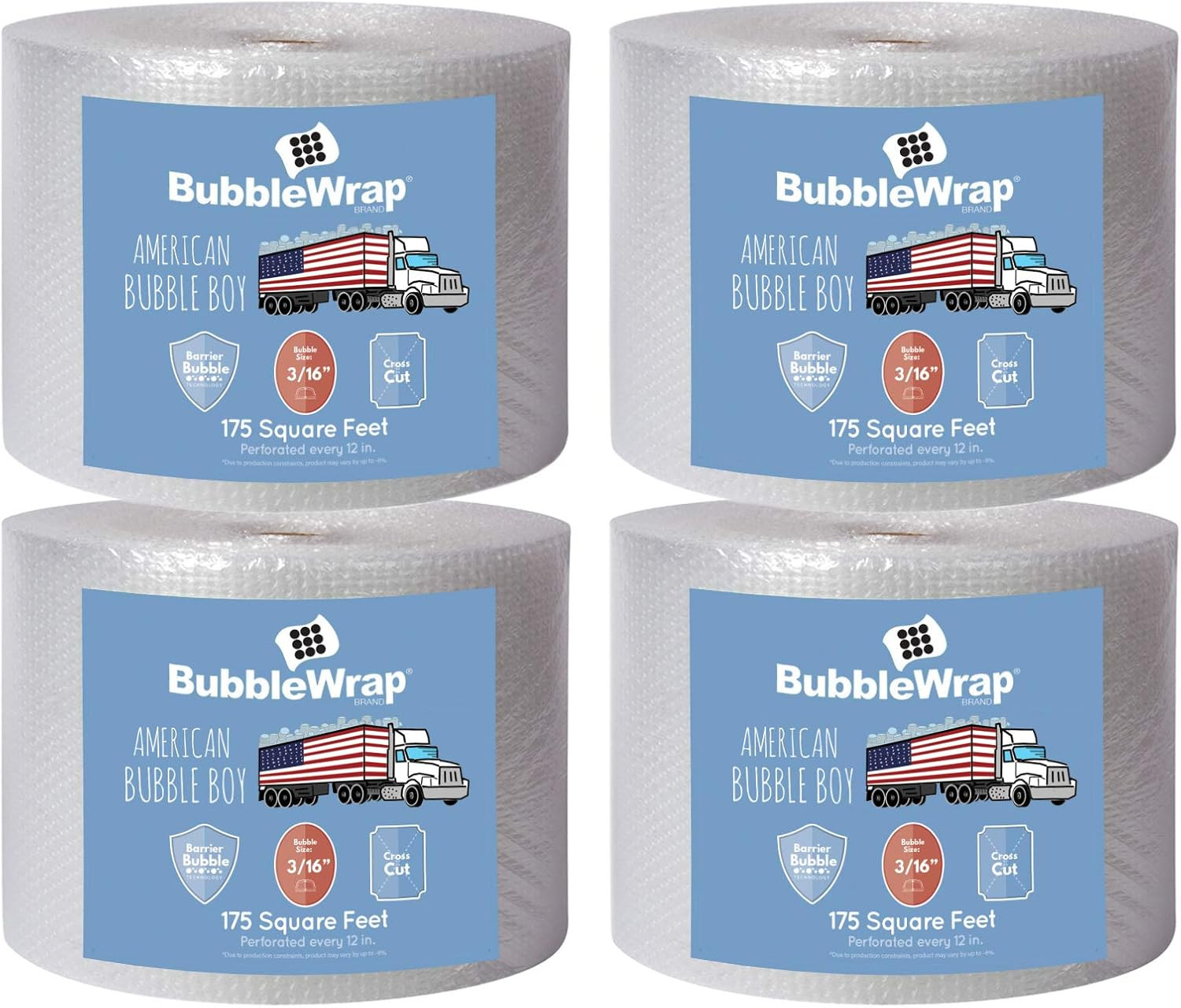 4 Large Rolls of Bubble Wrap Total 700 Feet, Small Bubbles 3/16 Cushioning, 700