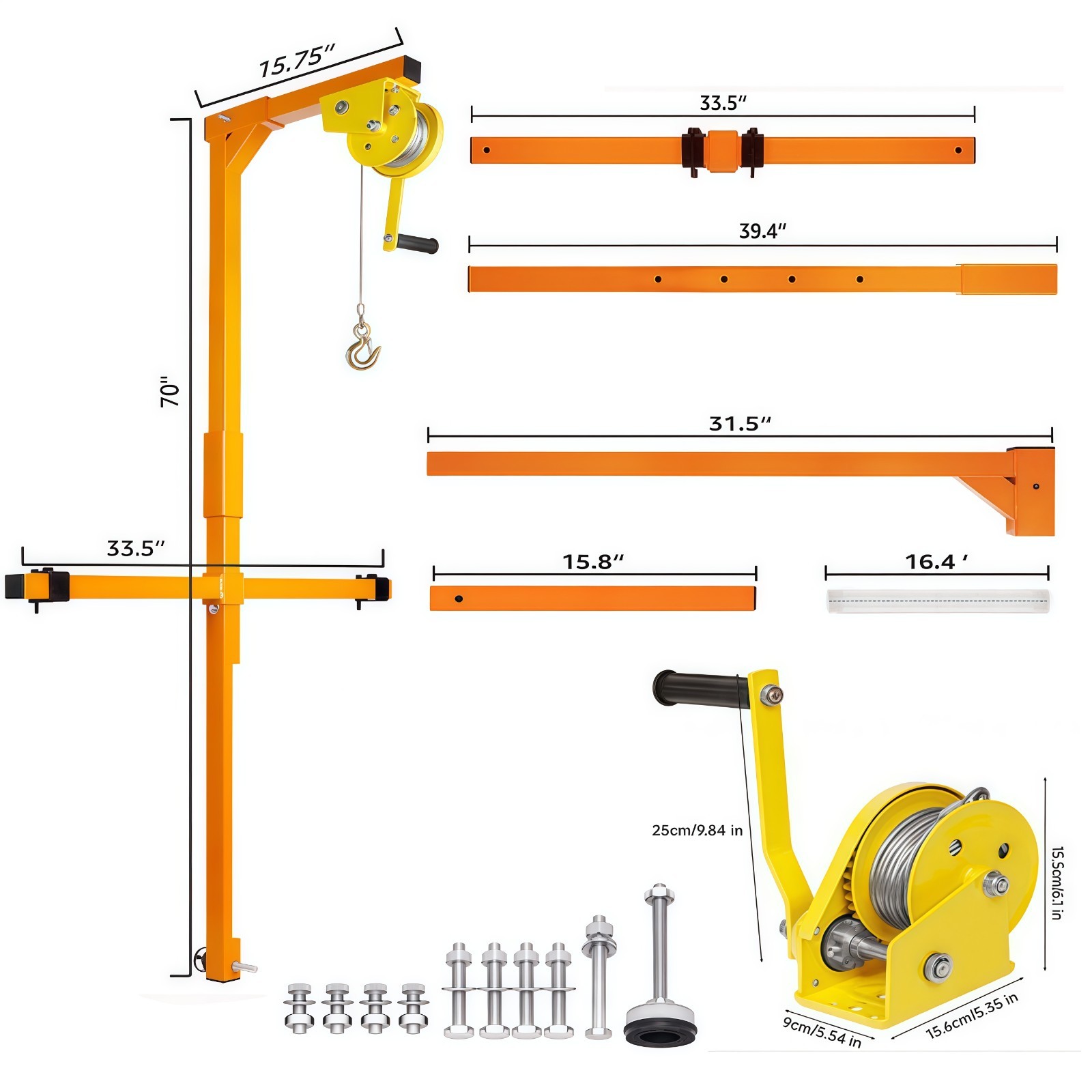 Air Conditioner Lifting Crane Tool 50FT HVAC Hoist Lift Bracket w/ 1500LB Winch
