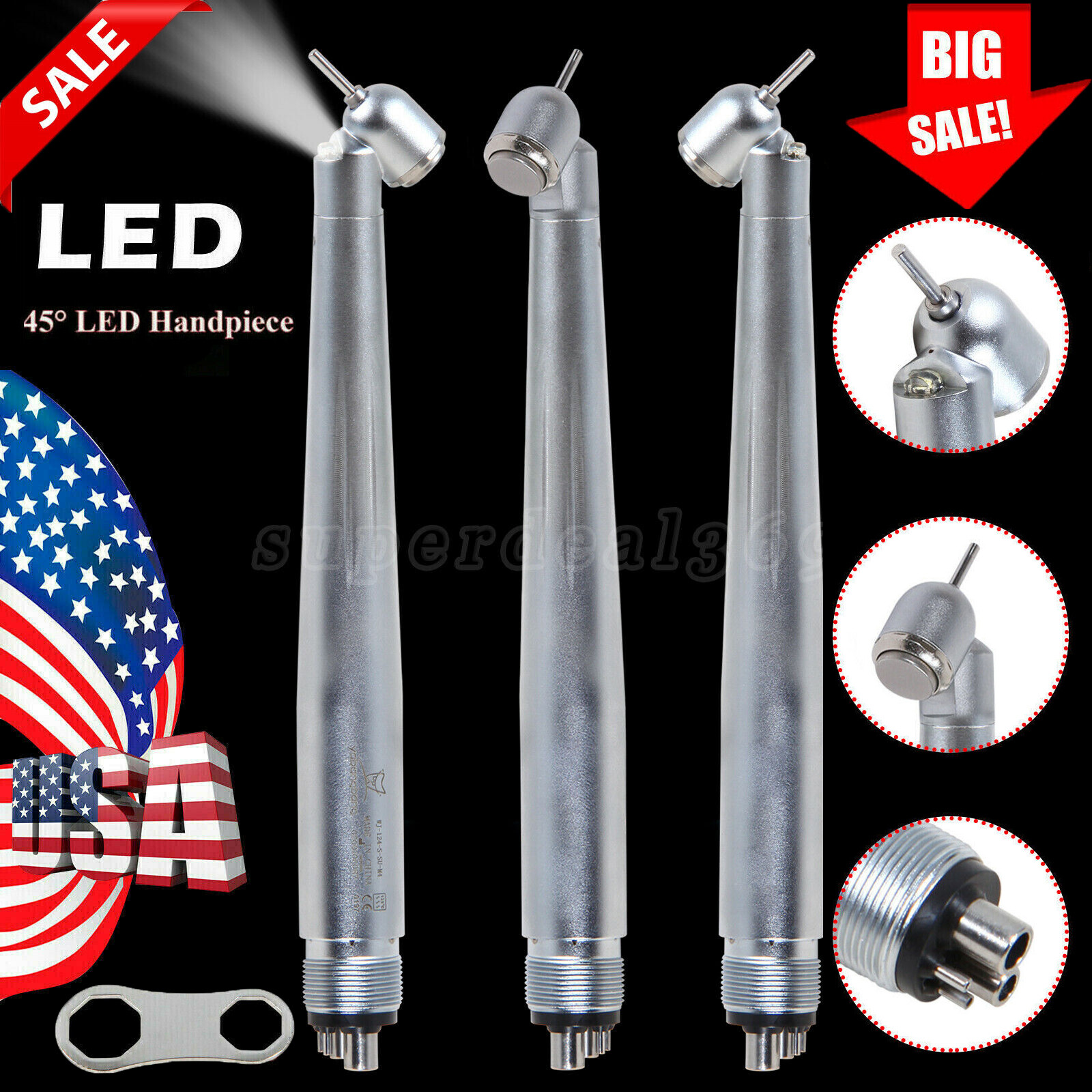 NSK Style Dental LED 45° Degree Surgical High Speed Handpiece Push Button 4 Hole
