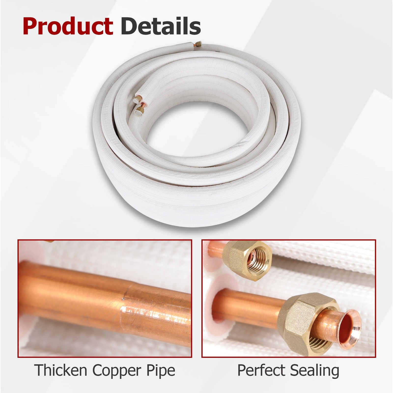Findmall 50 FT Mini Split Line Set 1/4″ – 3/8″ Copper Insulated Coil