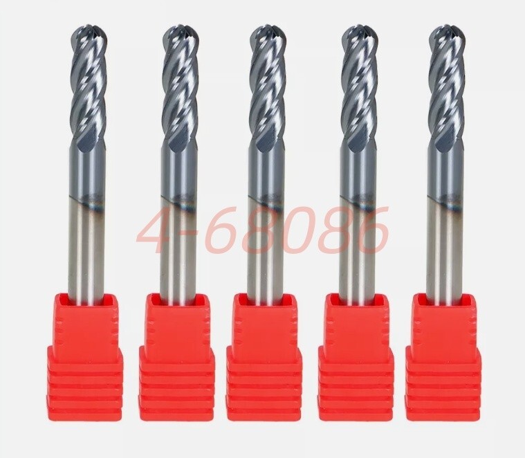 5PCS 30° Helix 1/4″ 4 Flute Ball Nose Carbide End Mill -TIALN COATE USA