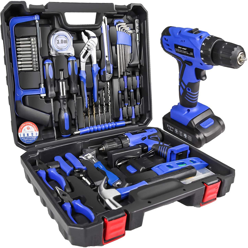 Jar-Owl 21V Tool Set Drill 350 In-Lb Torque 0-1350Rmp Variable Speed 10Mm 3/8