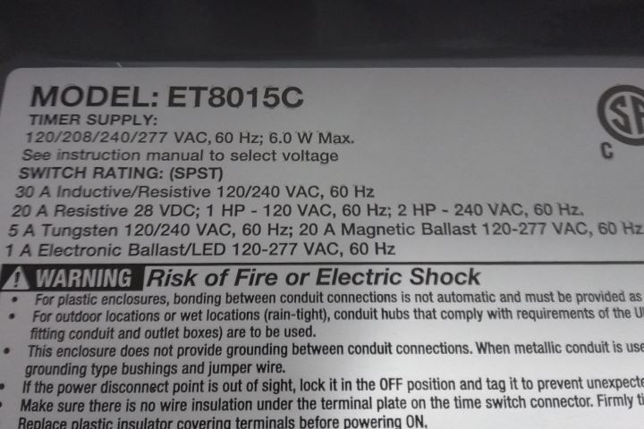 Intermatic ET8015C 120-277VAC 30 A 7 Day Maximum Electronic Timer