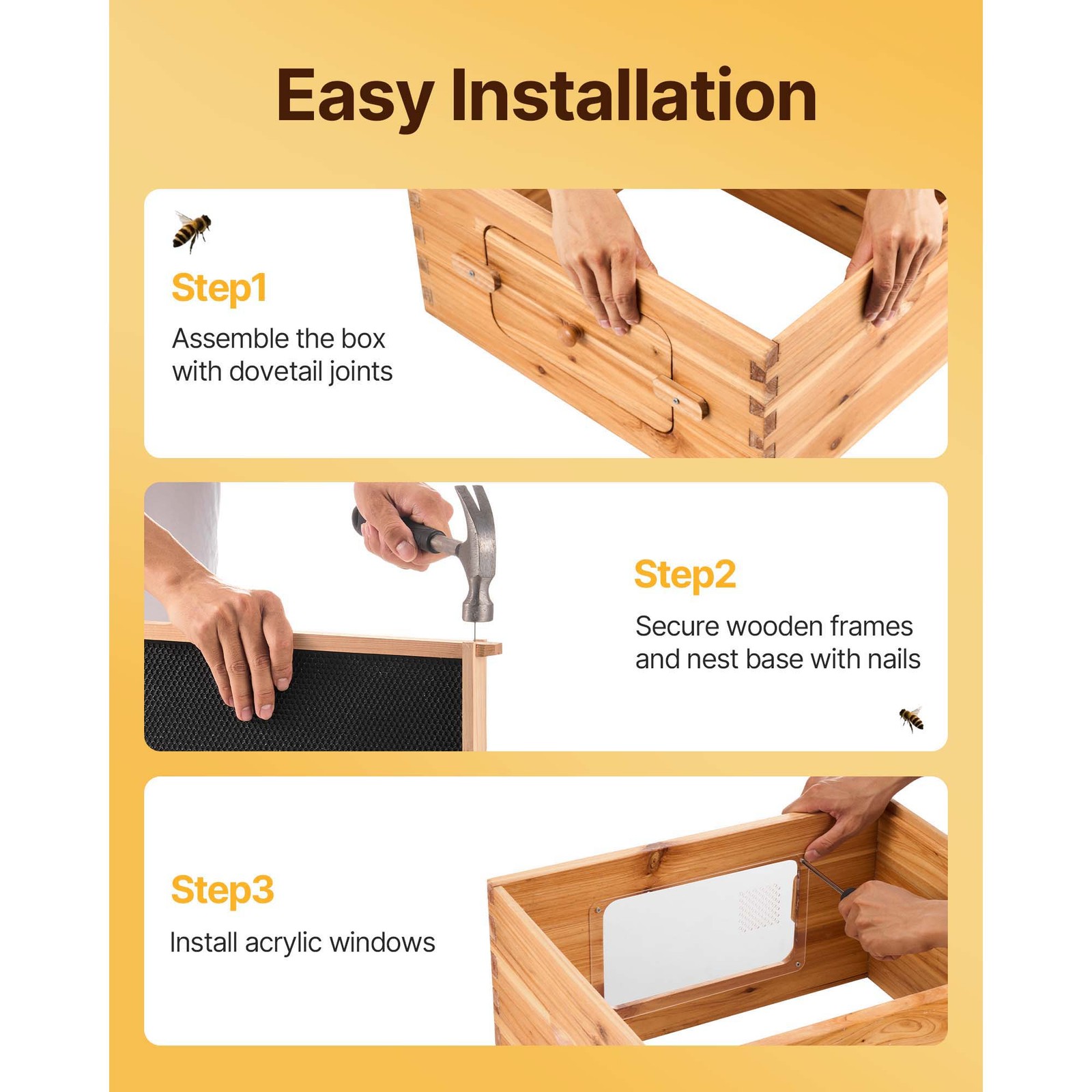 VEVOR Bee Hive Langstroth Deep Beehive Kit 10 Frames Acrylic Bee Windows