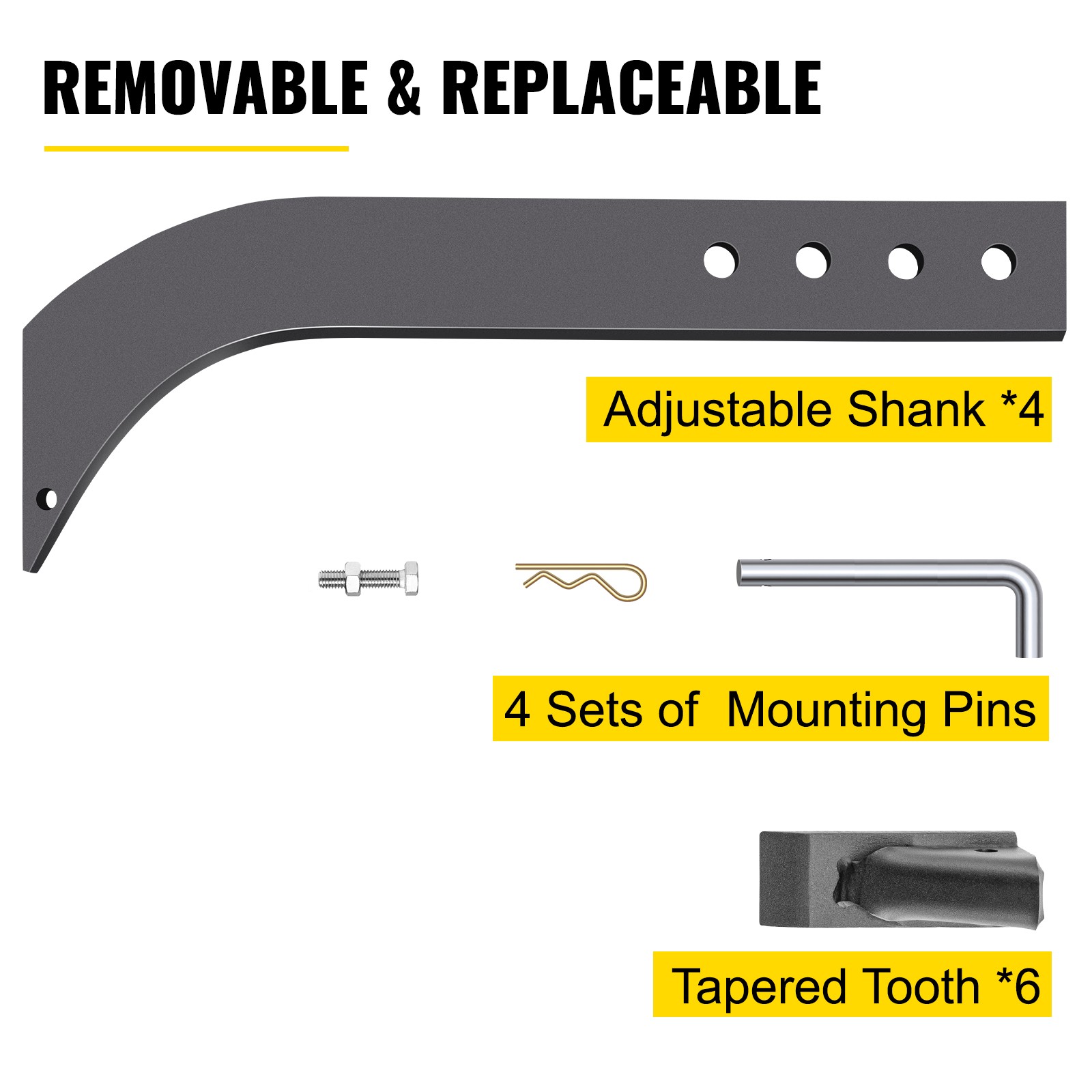 VEVOR 18” Box Blade Shank Scarifier Shanks Teeth 4 Holes Box Scraper Shank 4pcs