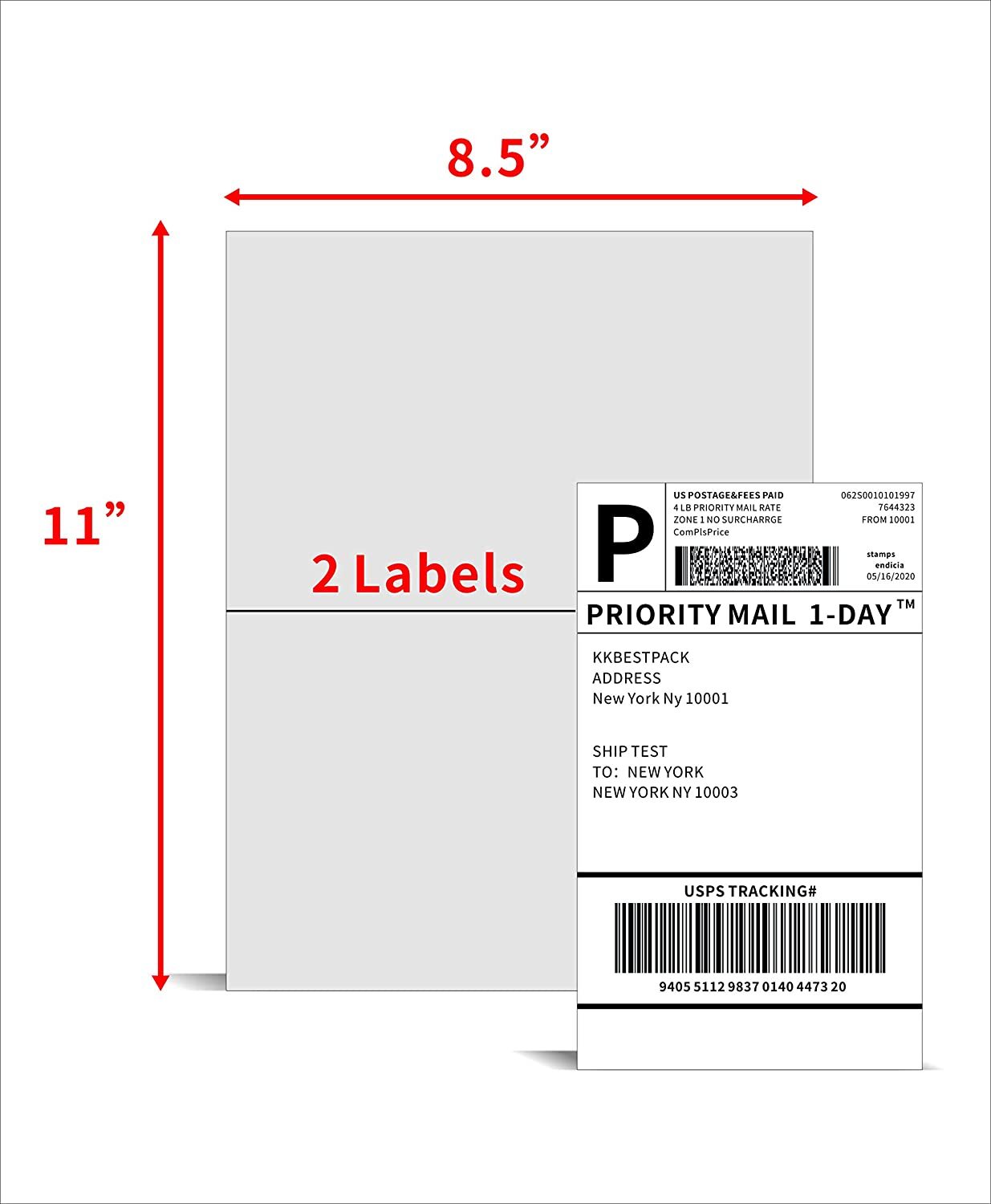 220- 6600 Half Sheet Address Shipping Labels 8.5 x 5.5 Self Adhesive 2 Per Sheet