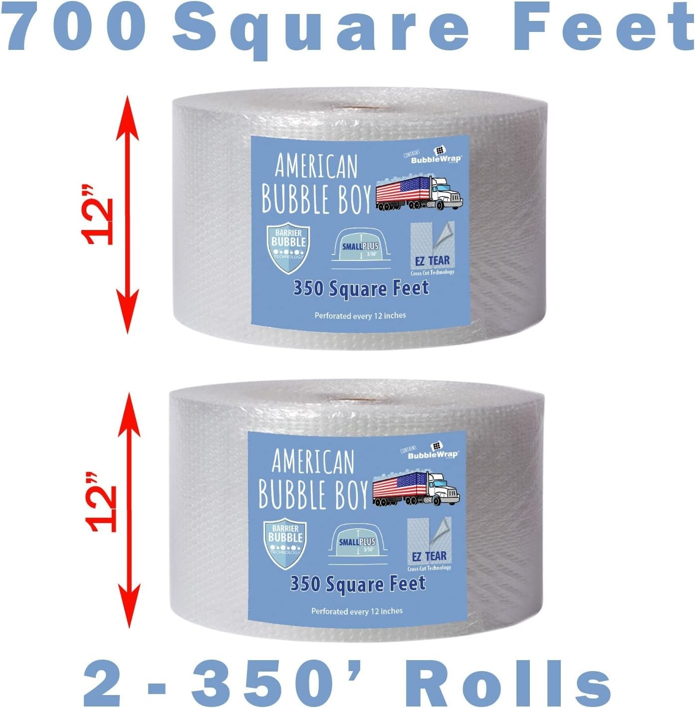 12″ Small Plus (3/16) American Bubble Boy Bubble Wrap – 700 Square feet