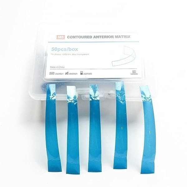 50pcs Dental Contoured Anterior Matrix Polyester Restoration Blue Strip Matrices
