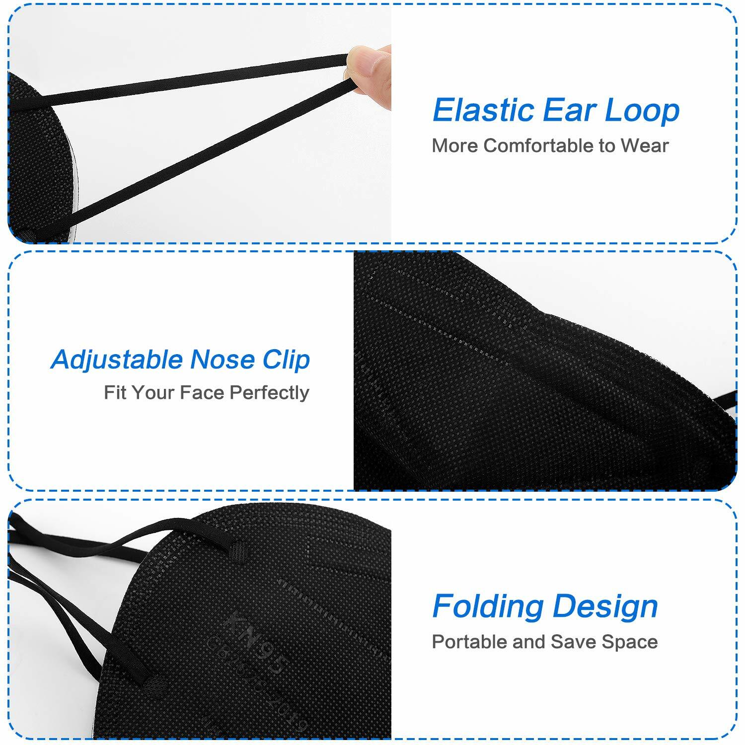 10/50/100 Pcs Black KN95 Protective 5 Layer Face Mask BFE 95% Disposable Masks
