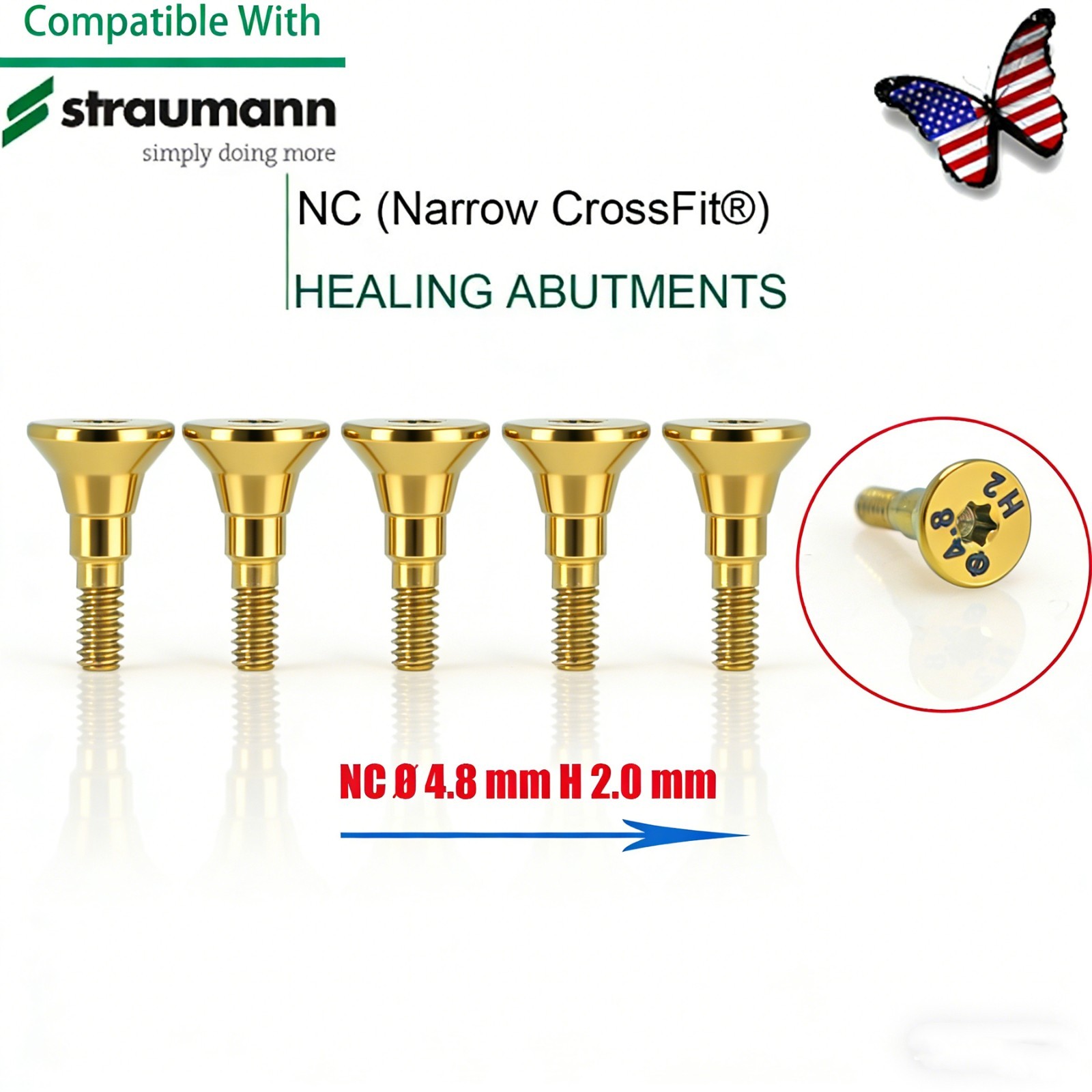 US 5Pc Fit Straumann Titanium NC Healing Abutment & Closure Cover Cap ITI BL/BLT