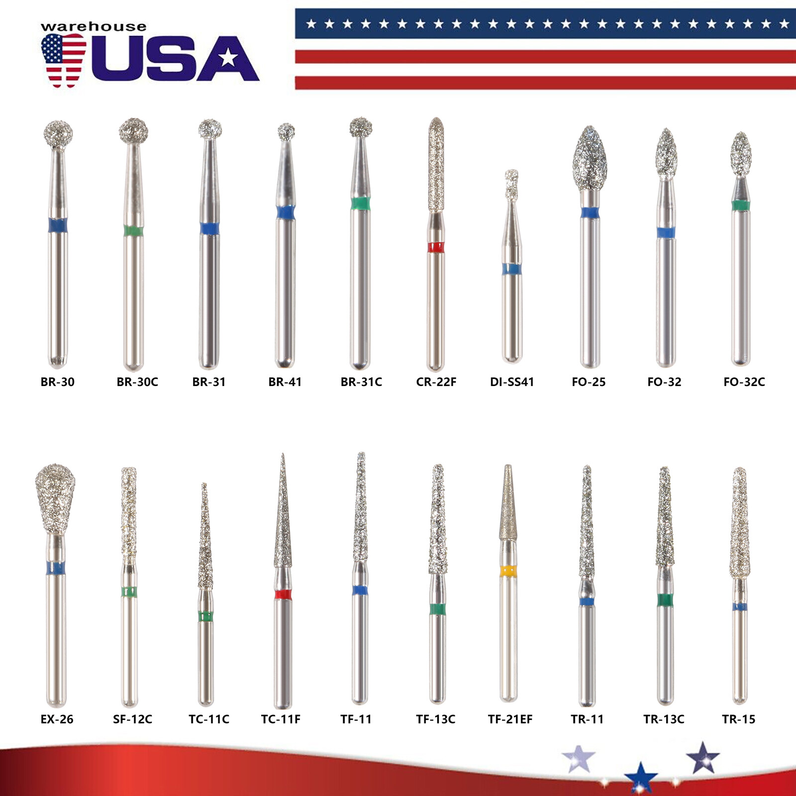 100x Brocas de fresa de diamante para dentista dental Taladro FG 1,6 mm